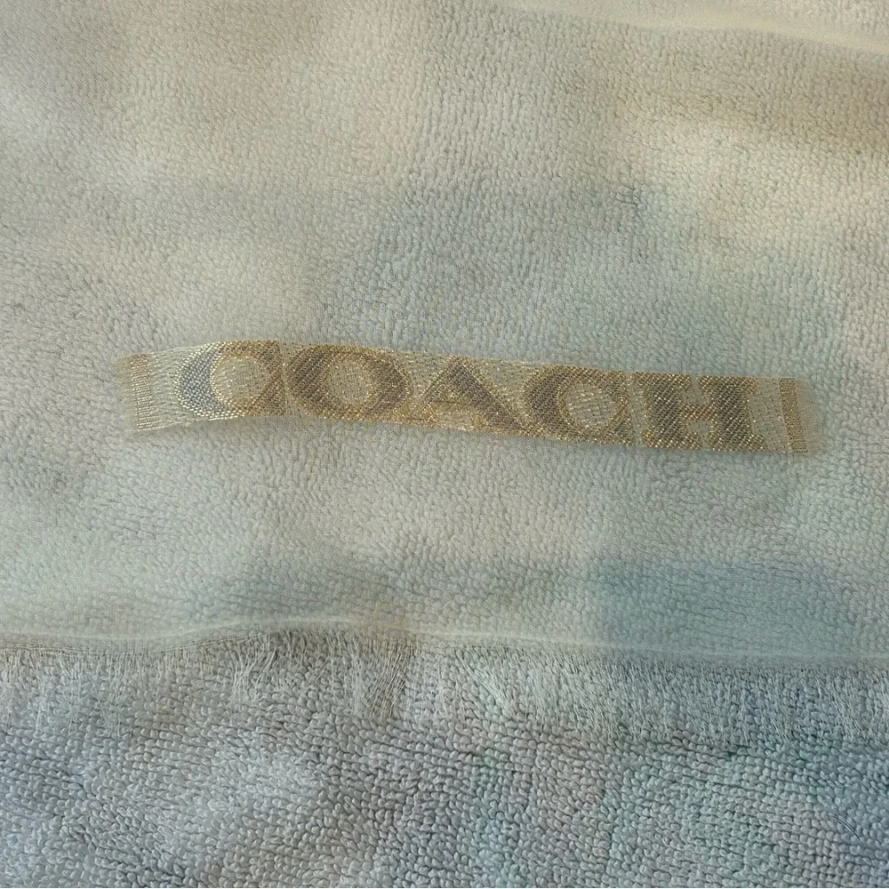 Coach Cream Scarf with Blue and Brown Accents